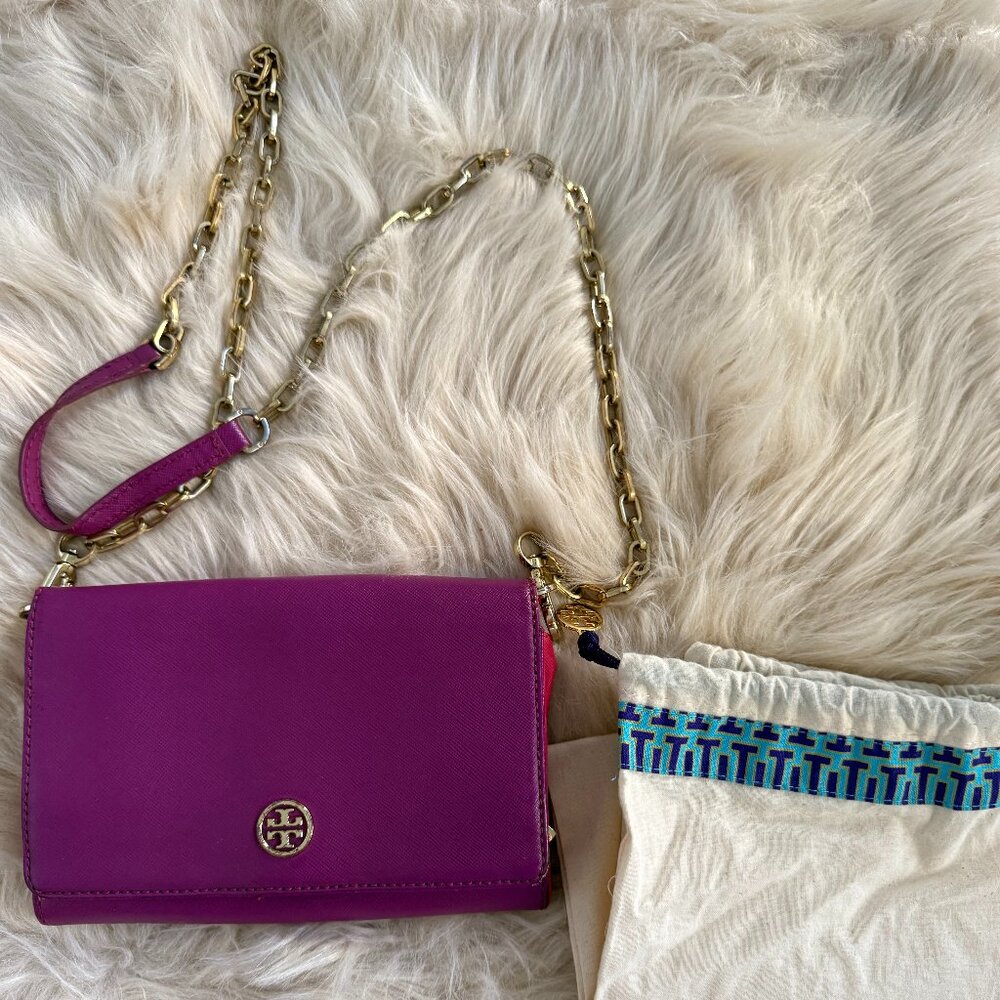 Tory Burch Chain Wallet - Purple Leather